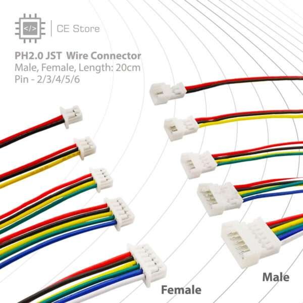 PH2.0 JST Wire Connector (Male+Female, 20cm)