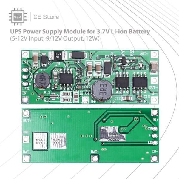 UPS Power Supply Module for 3.7V Li-ion Battery (5-12V Input, 9/12V Output, 12W)