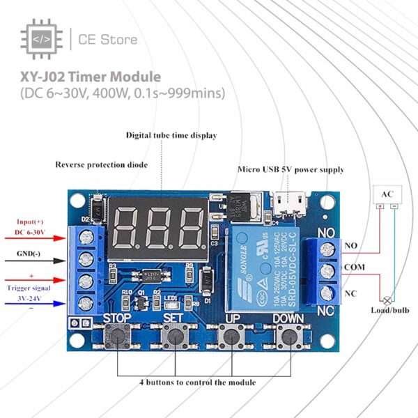 XY-J02 Timer Module (DC 6~30V, 400W, 0.1s~999mins) - Image 4